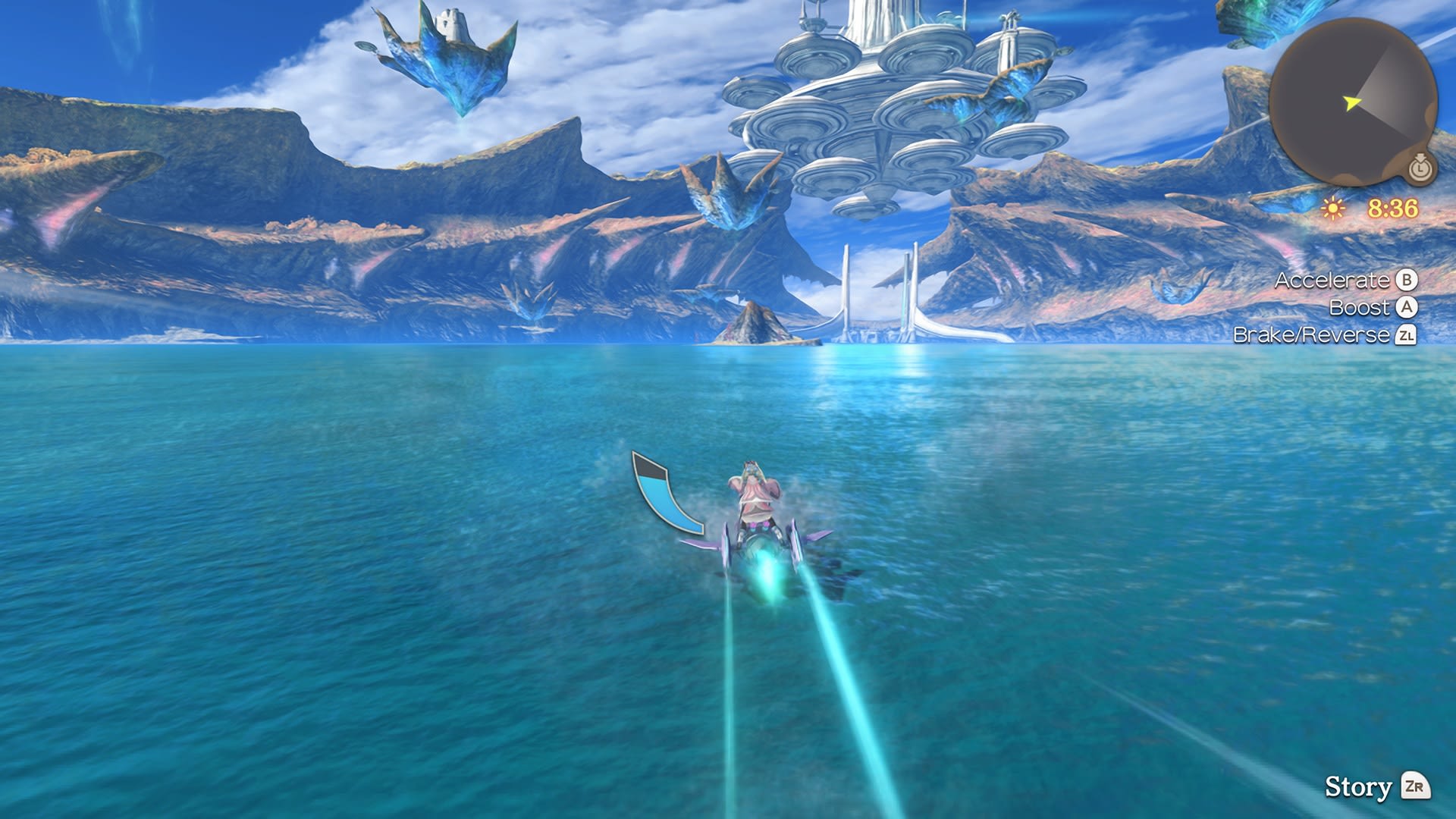 El Ether Jet sobrevolando el mar: la clase de postal que en Wii era un borron azul.